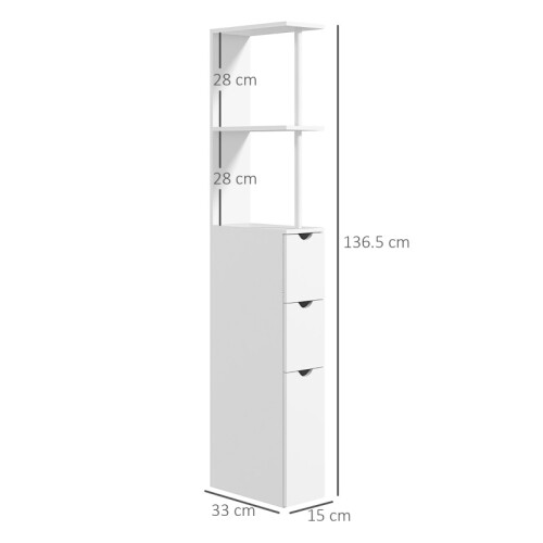 (White, Engineered Wood) Slim White Bathroom Cabinet with Drawers 2