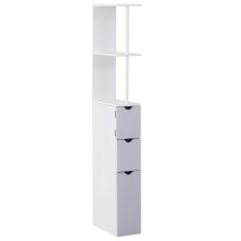 (Multicolor, Engineered Wood) Tall Freestanding Bathroom Cabinet, White & Grey