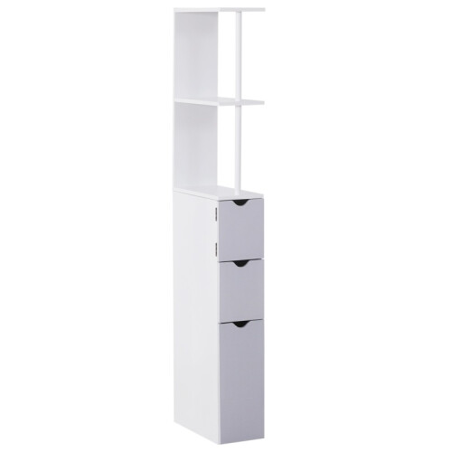 (Multicolor, Engineered Wood) Tall Freestanding Bathroom Cabinet, White & Grey