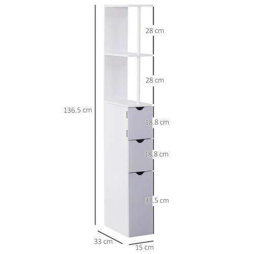 (Multicolor, Engineered Wood) Tall Freestanding Bathroom Cabinet, White & Grey 2