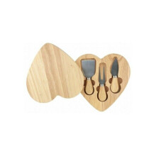 Rubberwood Heart Shaped Cheese Board with 3 Piece Accessory Set