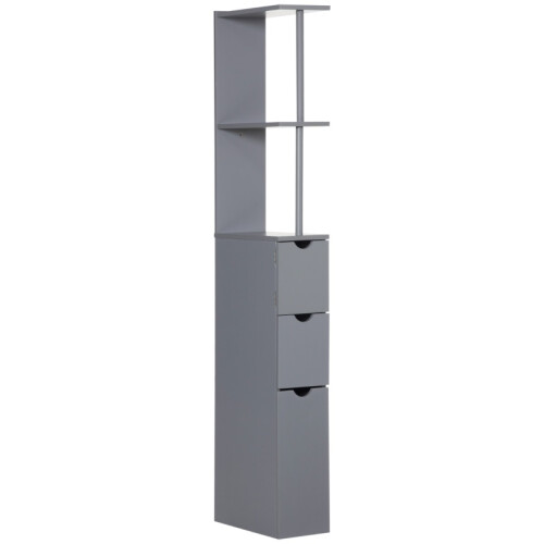 (Grey, Engineered Wood) Tall Grey Freestanding Bathroom Cabinet
