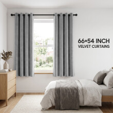 (66 x 54 (168cm x 137cm), Grey) Luxury Velvet Curtains Ready Made Eyelet Thermal Soft Plush | 315 GSM Premium Quality
