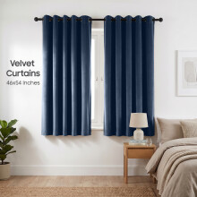 (46 x 54 (116cm x 137cm), Navy Blue) Luxury Velvet Curtains Ready Made Eyelet Thermal Soft Plush | 315 GSM Premium Quality