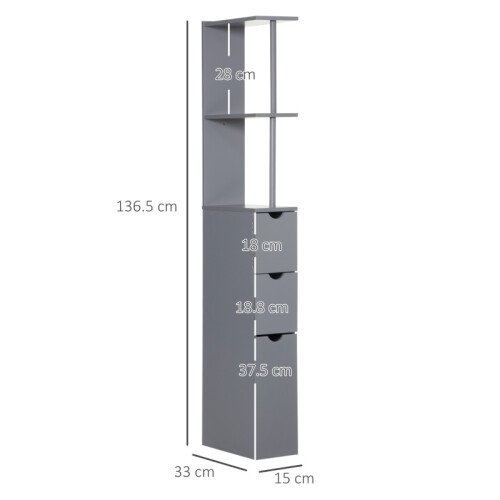 (Grey, Engineered Wood) Tall Grey Freestanding Bathroom Cabinet 2
