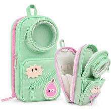 Large Capacity Pencil Case with 7 Compartments Canvas Pen Pouch with Handle for Kids Students Green