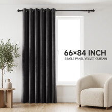 (66 x 84 (168cm x 213cm) Single Panel, Black) Luxury Velvet Curtains Ready Made Eyelet Thermal Soft Plush | 315 GSM Premium Quality
