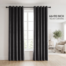 (66 x 90 (168cm x 229cm), Black) Luxury Velvet Curtains Ready Made Eyelet Thermal Soft Plush | 315 GSM Premium Quality