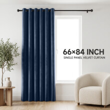 (66 x 84 (168cm x 213cm) Single Panel, Navy Blue) Luxury Velvet Curtains Ready Made Eyelet Thermal Soft Plush | 315 GSM Premium Quality