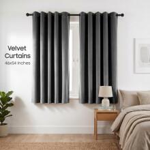 (46 x 54 (116cm x 137cm), Charcoal) Luxury Velvet Curtains Ready Made Eyelet Thermal Soft Plush | 315 GSM Premium Quality