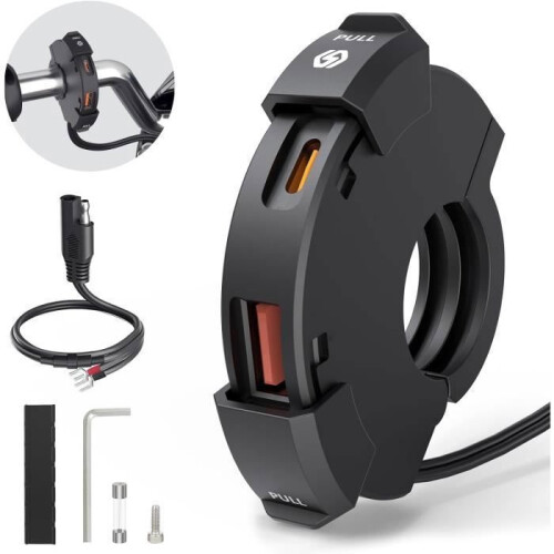 Motorfiets USB-oplader - PZCC - Waterdicht - QC3.0 - USB PD Type C - 12V-24V