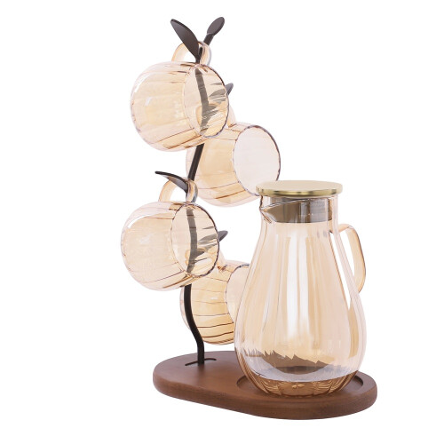 Water Pitcher Set Cold Water Bottle Set with 4 Cups& 1 Rack