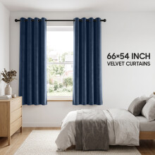 (66 x 54 (168cm x 137cm), Navy Blue) Luxury Velvet Curtains Ready Made Eyelet Thermal Soft Plush | 315 GSM Premium Quality