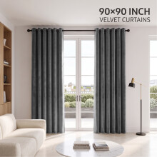(90 x 90 (229cm x 229cm), Charcoal) Luxury Velvet Curtains Ready Made Eyelet Thermal Soft Plush | 315 GSM Premium Quality