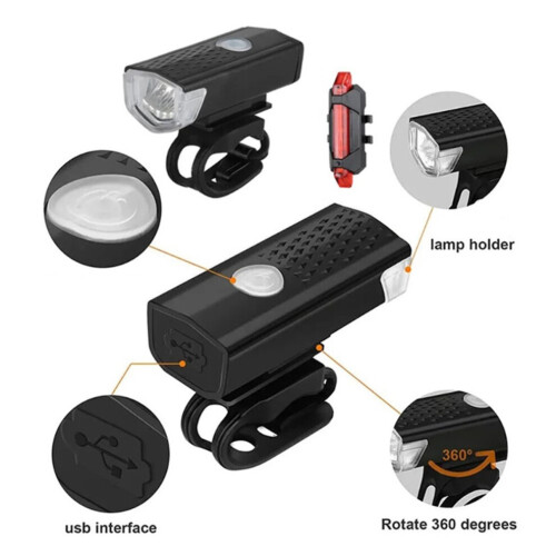 USB rechargeable bicycle light set with 3 modes: front and rear light combination-G 2