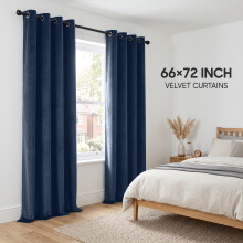 (66 x 72 (168cm x 183cm), Navy Blue) Luxury Velvet Curtains Ready Made Eyelet Thermal Soft Plush | 315 GSM Premium Quality
