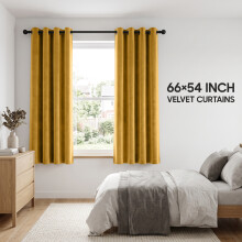(66 x 54 (168cm x 137cm), Ochre Yellow) Luxury Velvet Curtains Ready Made Eyelet Thermal Soft Plush | 315 GSM Premium Quality