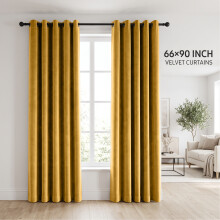 (66 x 90 (168cm x 229cm), Ochre Yellow) Luxury Velvet Curtains Ready Made Eyelet Thermal Soft Plush | 315 GSM Premium Quality