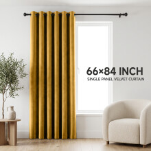 (66 x 84 (168cm x 213cm) Single Panel, Ochre Yellow) Luxury Velvet Curtains Ready Made Eyelet Thermal Soft Plush | 315 GSM Premium Quality
