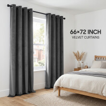 (66 x 72 (168cm x 183cm), Charcoal) Luxury Velvet Curtains Ready Made Eyelet Thermal Soft Plush | 315 GSM Premium Quality