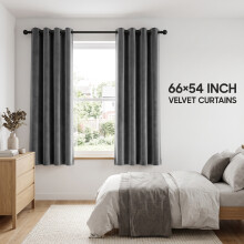 (66 x 54 (168cm x 137cm), Charcoal) Luxury Velvet Curtains Ready Made Eyelet Thermal Soft Plush | 315 GSM Premium Quality