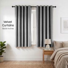 (46 x 54 (116cm x 137cm), Grey) Luxury Velvet Curtains Ready Made Eyelet Thermal Soft Plush | 315 GSM Premium Quality