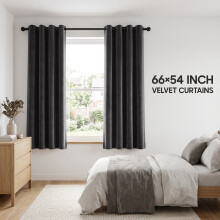 (66 x 54 (168cm x 137cm), Black) Luxury Velvet Curtains Ready Made Eyelet Thermal Soft Plush | 315 GSM Premium Quality