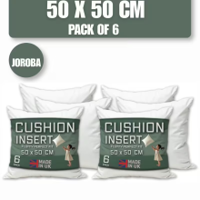(50 x 50CM) Pack of 6 Cushion Inserts Pads White Square Hollowfibre Bounce Back Cushion Inner Pads for Sofa, Bed, Couch & Decorative Scatter
