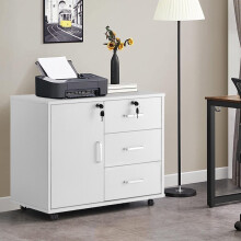 White Office Filing Cabinet Mobile Printer Stand File Storage Drawers Lockable
