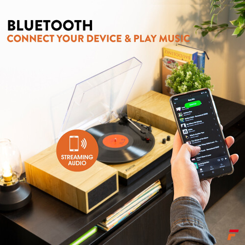 Fenton RP165L Record Player with Speakers, Bluetooth, Light Wood 1