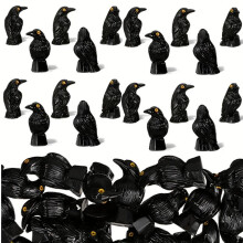 (White) Halloween Decorations Resin Crow Figurine Black Tilted Head Raven Statue Creative Spooky Tabletop Ornament
