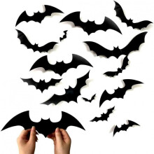 (BF001 12-piece package 1pcs) Halloween 3D Bats Wall Decorations, Black Hanging Bat Stickers, Spooky Party Supplies for Haunted House Decor