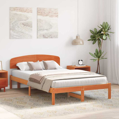 VidaXL vidaXL Bed Frame with Headboard Wax Brown 140 x 190 cm Solid Pine Wood 2