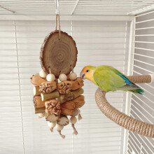 Natural Wood Parrot Chewing Toy - Hanging Puzzle Block for Bird Mental Stimulation