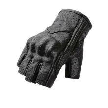 (with Hole Black, L) Goatskin Leather Motorcycle Gloves Motocross Fingerless Gloves Half Finger Summer Retro Vintage Racing Men Women