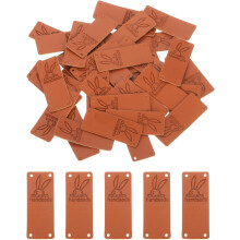 50 Pcs Handmade Leather Labels, PU Leather Handmade Tags Button with Hole Embossed Tag for Embellishment DIY Sewing Crafts, 50x20mm, Rabbit