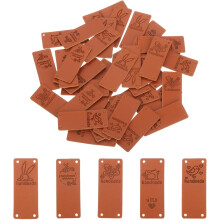 50 Pcs Handmade Leather Labels, PU Leather Handmade Tags Button with Hole Embossed Tag for Embellishment DIY Sewing Crafts, 50x20mm, 5 Styles