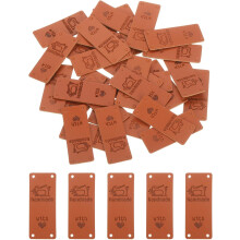 50 Pcs Handmade Leather Labels, PU Leather Handmade Tags Button with Hole Embossed Tag for Embellishment DIY Sewing Crafts, 50x20mm, Sewing Machine