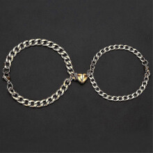(Cuban chain) Magnet Heart Couple Bracelet