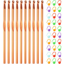 10pcs Aluminum Crochet Hook 5.5mm US Size I/9 Knitting Needles with 30pcs Stitch Markers for DIY Craft Yarn, Orange