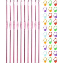 10pcs Aluminum Crochet Hook 3.5mm US Size E/4 Knitting Needles with 30pcs Stitch Markers for DIY Craft Yarn, Pink