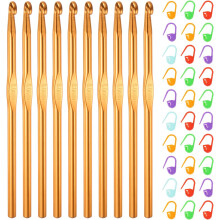 10pcs Aluminum Crochet Hook 6mm US Size J/10 Knitting Needles with 30pcs Stitch Markers for DIY Craft Yarn, Gold