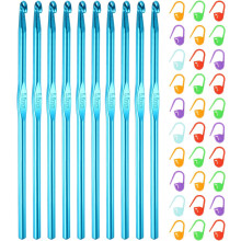 10pcs Aluminum Crochet Hook 5mm US Size H/8 Knitting Needles with 30pcs Stitch Markers for DIY Craft Yarn, Blue