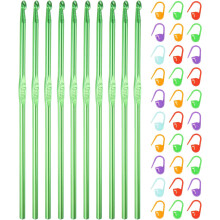 10pcs Aluminum Crochet Hook 4mm US Size G/6 Knitting Needles with 30pcs Stitch Markers for DIY Craft Yarn, Green