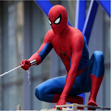 (red, 130) Red Blue Classic Spider Suit Full Zip Jumpsuit Halloween Cosplay Costume Adult Kid