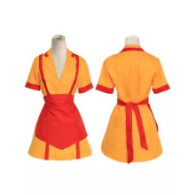 (yellow, M) Broke Girls Halloween Cosplay Costume Bar Fast Food Maid Work Uniform Performance Outfit for Women