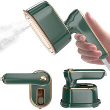 Portable Travel Steam Iron, Mini Handheld Garment Steamer, Compact Clothes Wrinkle Remover for Home, Dorm & Travel, Green