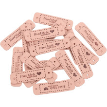 54pcs PU Leather Label, Sewing Embossed Tag Embellishment Knit DIY Accessories for Jeans Bags Shoes Hats (Light Pink)