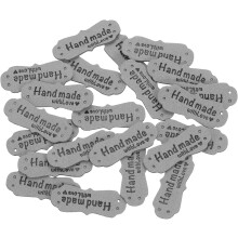 50pcs PU Leather Label, Sewing Embossed Tag Embellishment Knit DIY Accessories for Jeans Bags Shoes (Grey)