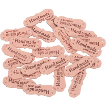 50pcs PU Leather Label, Sewing Embossed Tag Embellishment Knit DIY Accessories for Jeans Bags Shoes Hats (Pink)